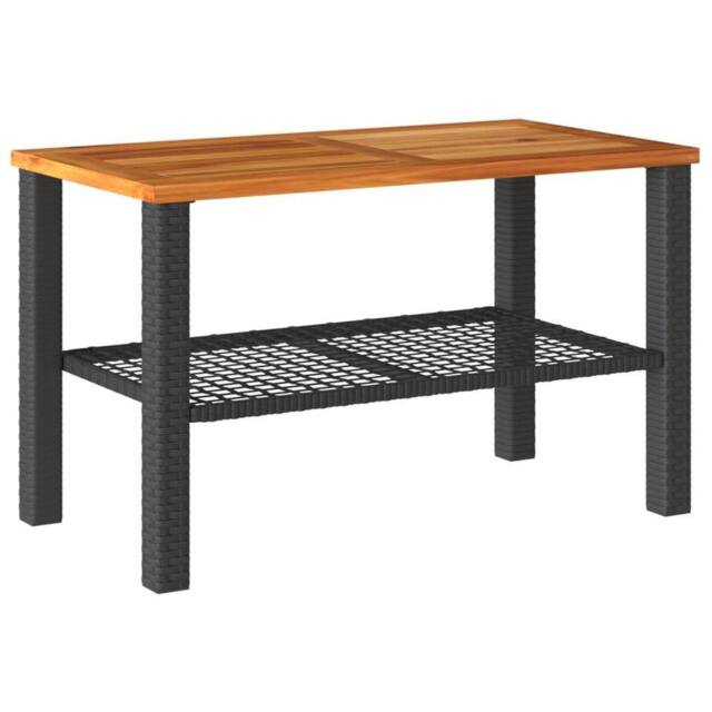 Berkfield Home Garden Table Black 70x38x42 cm Poly Rattan Acacia Wood - Size: 70 x 38 x 42 cm - image 1