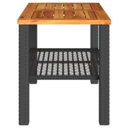 Berkfield Home Garden Table Black 70x38x42 cm Poly Rattan Acacia Wood - Size: 70 x 38 x 42 cm - thumbnail 5