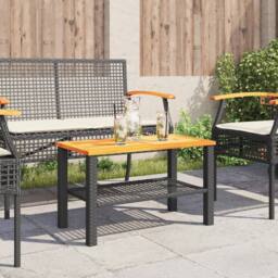 Berkfield Home Garden Table Black 70x38x42 cm Poly Rattan Acacia Wood - Size: 70 x 38 x 42 cm - thumbnail 3