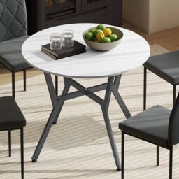 Wyld Haus Terretti High Gloss White 90cm Round Dining Table Black Metal Legs - thumbnail 3