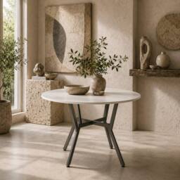 Wyld Haus Terretti High Gloss White 90cm Round Dining Table Black Metal Legs - thumbnail 1