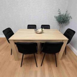 KOSY KOALA Oak Effect Dining Table Set With 6 Black Velvet Chairs in Light Oak
