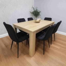 KOSY KOALA Oak Effect Dining Table Set With 6 Black Velvet Chairs in Light Oak - thumbnail 2