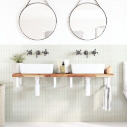 Berkfield Home Basin Shelf Wall Mounted Steel & Solid Wood Acacia in Brown - thumbnail 3