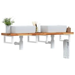 Berkfield Home Basin Shelf Wall Mounted Steel & Solid Wood Acacia in Brown - thumbnail 1