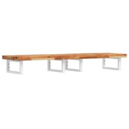 Berkfield Home Basin Shelf Wall Mounted Steel & Solid Wood Acacia in Brown - thumbnail 2
