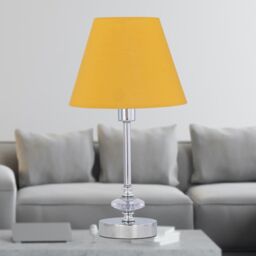First Choice Lighting Set of 2 Chrome Jewelled Table Lamps with Ochre Yellow Shades in Silver - thumbnail 3