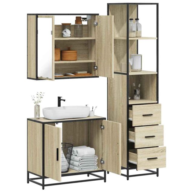 Berkfield Home 3 Piece Bathroom Furniture Set Sonoma Oak Engineered Wood in Brown - image 1