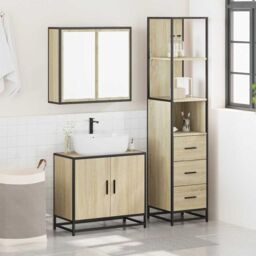 Berkfield Home 3 Piece Bathroom Furniture Set Sonoma Oak Engineered Wood in Brown - thumbnail 3
