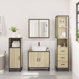 Berkfield Home 3 Piece Bathroom Furniture Set Sonoma Oak Engineered Wood in Brown - thumbnail 4