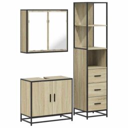 Berkfield Home 3 Piece Bathroom Furniture Set Sonoma Oak Engineered Wood in Brown - thumbnail 2