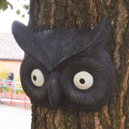 mysmartbuy Owl Face Tree, Wall or Fence Decoration - Weather Resistant Polyresin Black Tawny Barn Owl Animal Sculpture - H16 x W19 x D4.5cm - thumbnail 1