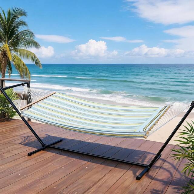 London Boutique Double Hammock w/ Stand & Pillow 2 Person Hammock Bed w/ Removable Pad - image 1