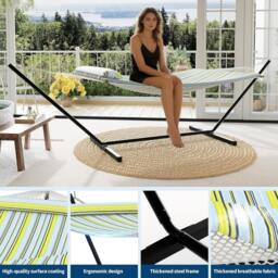 London Boutique Double Hammock w/ Stand & Pillow 2 Person Hammock Bed w/ Removable Pad - thumbnail 2