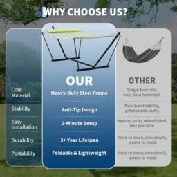 London Boutique Double Hammock w/ Stand & Pillow 2 Person Hammock Bed w/ Removable Pad - thumbnail 3