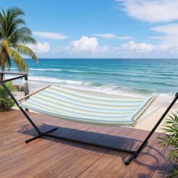 London Boutique Double Hammock w/ Stand & Pillow 2 Person Hammock Bed w/ Removable Pad
