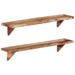 Berkfield Home Wall Shelves 2 pcs 110x20x18 cm Solid Wood Acacia in Brown - Size: 110 x 20 x 18 cm - thumbnail 1