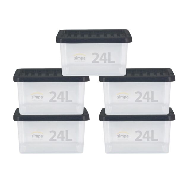 simpa 24L Stackable Plastic Storage Boxes - Set of 5 in Clear - image 1