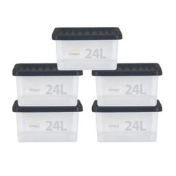 simpa 24L Stackable Plastic Storage Boxes - Set of 5 in Clear - thumbnail 1