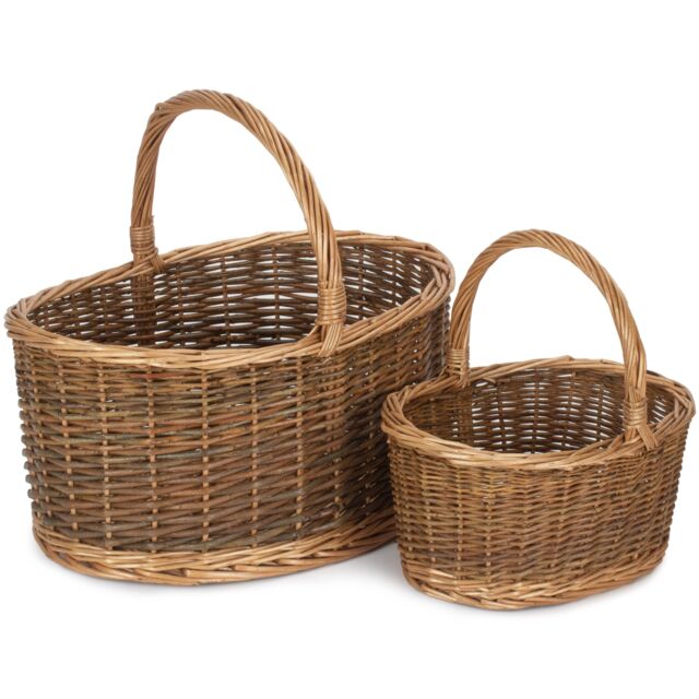 Red Hamper Wicker Set of Two Country Oval Shopping Baskets in Brown - image 1