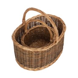 Red Hamper Wicker Set of Two Country Oval Shopping Baskets in Brown - thumbnail 4