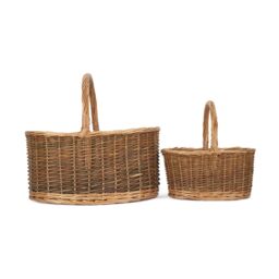 Red Hamper Wicker Set of Two Country Oval Shopping Baskets in Brown - thumbnail 3
