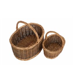 Red Hamper Wicker Set of Two Country Oval Shopping Baskets in Brown - thumbnail 2
