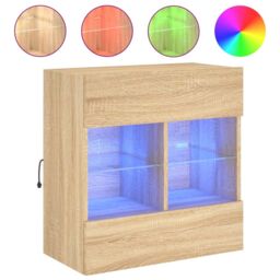 Berkfield Home TV Wall Cabinet with LED Lights Sonoma Oak 58.5x30x60.5 cm in Brown - thumbnail 2