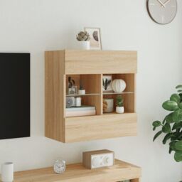 Berkfield Home TV Wall Cabinet with LED Lights Sonoma Oak 58.5x30x60.5 cm in Brown - thumbnail 5