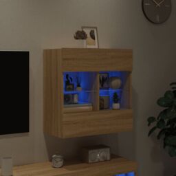 Berkfield Home TV Wall Cabinet with LED Lights Sonoma Oak 58.5x30x60.5 cm in Brown - thumbnail 4