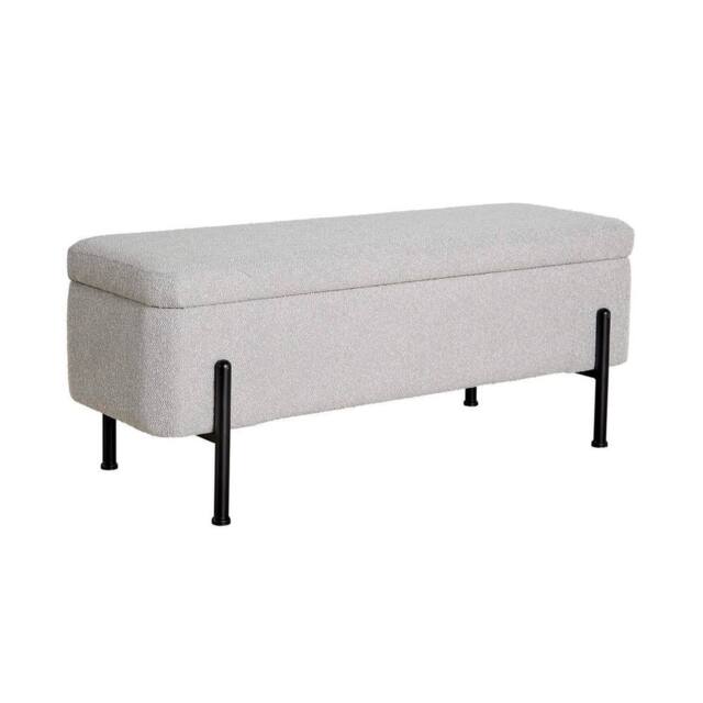 FORGEVIO Storage Ottoman Grey Fur Metal Legs Compact Bench Furniture Seat - image 1