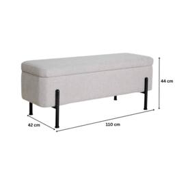 FORGEVIO Storage Ottoman Grey Fur Metal Legs Compact Bench Furniture Seat - thumbnail 2