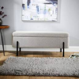 FORGEVIO Storage Ottoman Grey Fur Metal Legs Compact Bench Furniture Seat - thumbnail 5