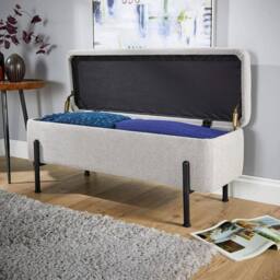 FORGEVIO Storage Ottoman Grey Fur Metal Legs Compact Bench Furniture Seat - thumbnail 3