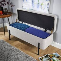 FORGEVIO Storage Ottoman Grey Fur Metal Legs Compact Bench Furniture Seat - thumbnail 4