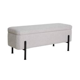 FORGEVIO Storage Ottoman Grey Fur Metal Legs Compact Bench Furniture Seat