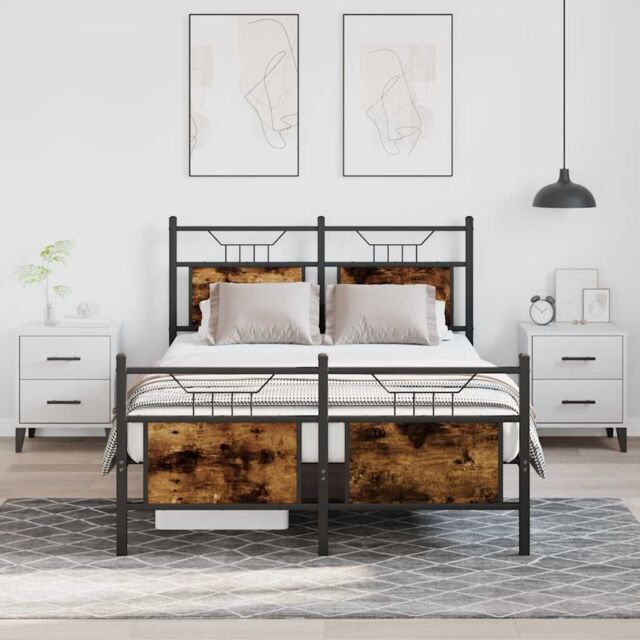 Berkfield Home Bed Frame without Mattress Smoked Oak 120x190 cm Small Double Engineered Wood in Brown - image 1