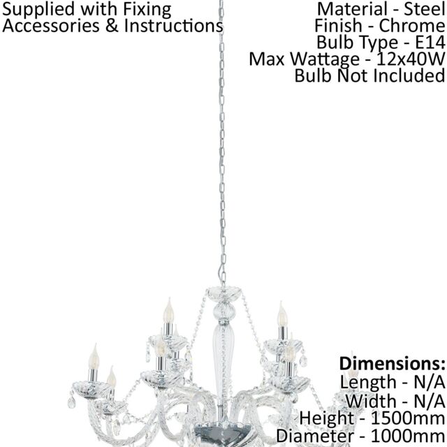 Loops Chandelier Light Chrome Plated Steel & Clear Glass Droplets Bulb E14 12x40W in Metallics - image 1