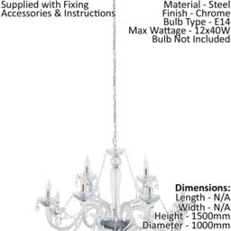 Loops Chandelier Light Chrome Plated Steel & Clear Glass Droplets Bulb E14 12x40W in Metallics