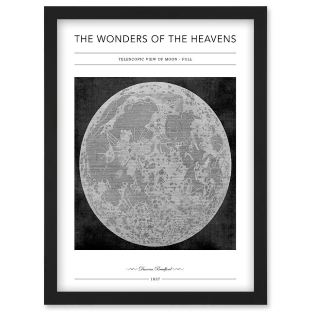 Artery8 Wonders of the Heavens Duncan Bradford Telescopic View of Moon Full Antique Telescopic Classic Illustration Artwork Framed Wall Art Print A4 - image 1