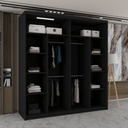 Sliding Wardrobes 4U Modern Double Sliding Wardrobe with LED Light W203cm x H217cm x D62cm in Black - thumbnail 2
