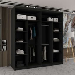 Sliding Wardrobes 4U Modern Double Sliding Wardrobe with LED Light W203cm x H217cm x D62cm in Black - thumbnail 3