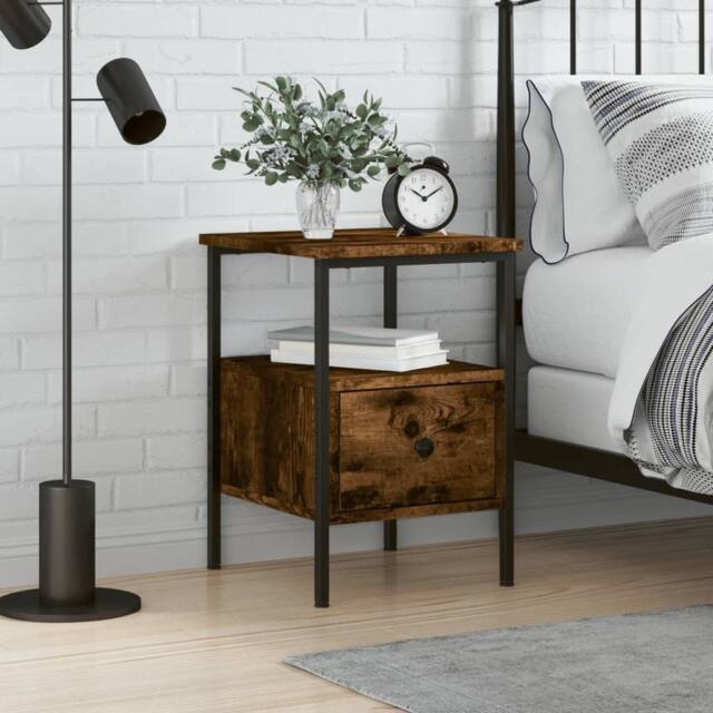Berkfield Home Bedside Cabinet Smoked Oak 34x36x50 cm Engineered Wood in Brown - Size: 34 x 36 x 50 cm - image 1