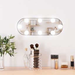 Berkfield Home Wall Mirror with LED Lights 15x40 cm Glass Oval in Silver