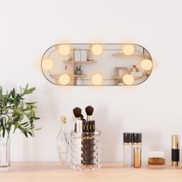 Berkfield Home Wall Mirror with LED Lights 15x40 cm Glass Oval in Silver - thumbnail 3
