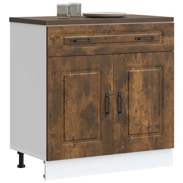 Berkfield Home Kitchen Base Cabinet Kalmar Smoked Oak Engineered Wood in Brown - image 1