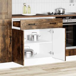 Berkfield Home Kitchen Base Cabinet Kalmar Smoked Oak Engineered Wood in Brown - thumbnail 3