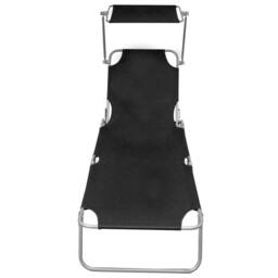 Berkfield Home Folding Sun Lounger with Canopy Black Aluminium - thumbnail 3