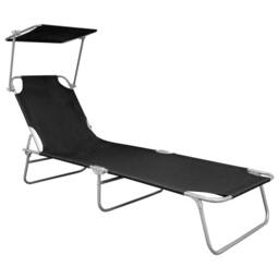 Berkfield Home Folding Sun Lounger with Canopy Black Aluminium - thumbnail 2