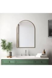 H&O Direct Metal Frame Wall Mirror Arch Vanity Mirror for Living Room Bedroom in Gold - thumbnail 2